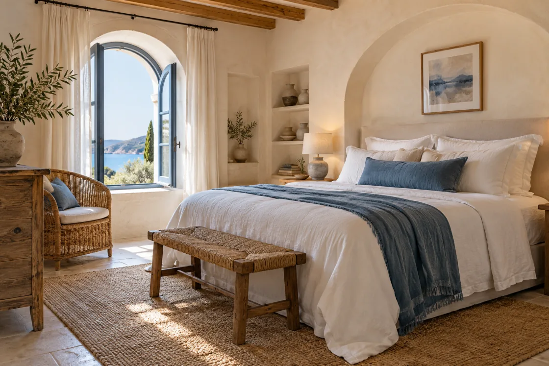 Camera illustrativa di un B&B, con una finestra sul mare